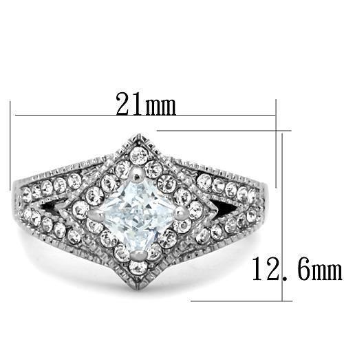 High polished (no plating) Stainless Steel Ring with AAA Grade CZ  in Clear