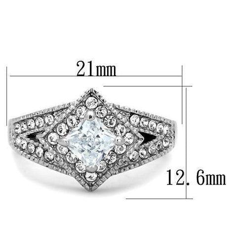 High polished (no plating) Stainless Steel Ring with AAA Grade CZ  in Clear