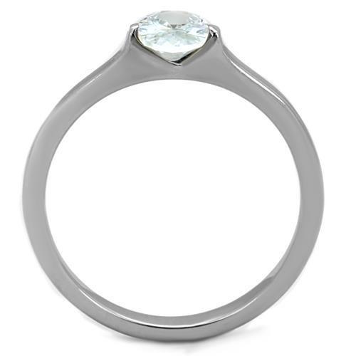 High polished (no plating) Stainless Steel Ring with AAA Grade CZ  in Clear