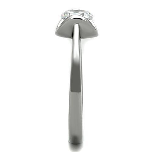 High polished (no plating) Stainless Steel Ring with AAA Grade CZ  in Clear