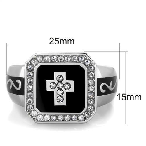 High polished (no plating) Stainless Steel Ring with AAA Grade CZ  in Clear