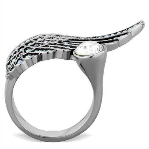High polished (no plating) Stainless Steel Ring with Top Grade Crystal  in Clear