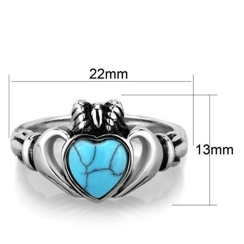 High polished (no plating) Stainless Steel Ring with Synthetic Turquoise in Sea Blue