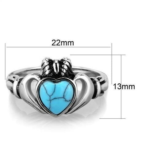 High polished (no plating) Stainless Steel Ring with Synthetic Turquoise in Sea Blue