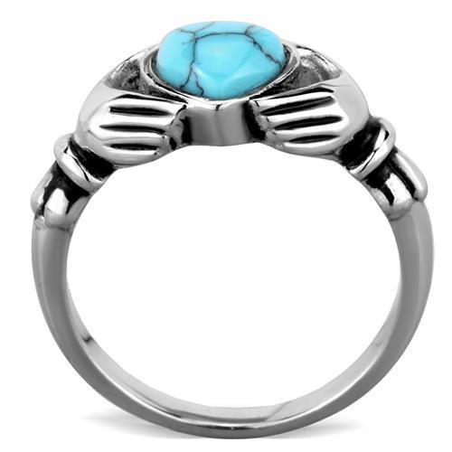 High polished (no plating) Stainless Steel Ring with Synthetic Turquoise in Sea Blue