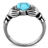 High polished (no plating) Stainless Steel Ring with Synthetic Turquoise in Sea Blue