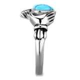 High polished (no plating) Stainless Steel Ring with Synthetic Turquoise in Sea Blue
