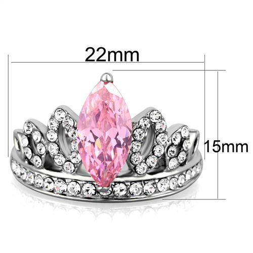 High polished (no plating) Stainless Steel Ring with AAA Grade CZ  in Rose