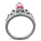 High polished (no plating) Stainless Steel Ring with AAA Grade CZ  in Rose