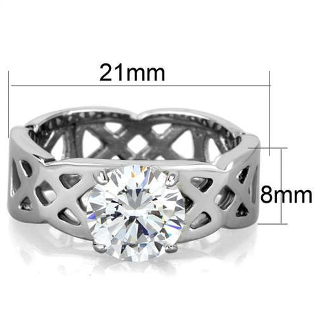 High polished (no plating) Stainless Steel Ring with AAA Grade CZ  in Clear