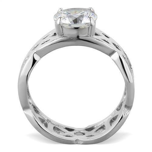 High polished (no plating) Stainless Steel Ring with AAA Grade CZ  in Clear