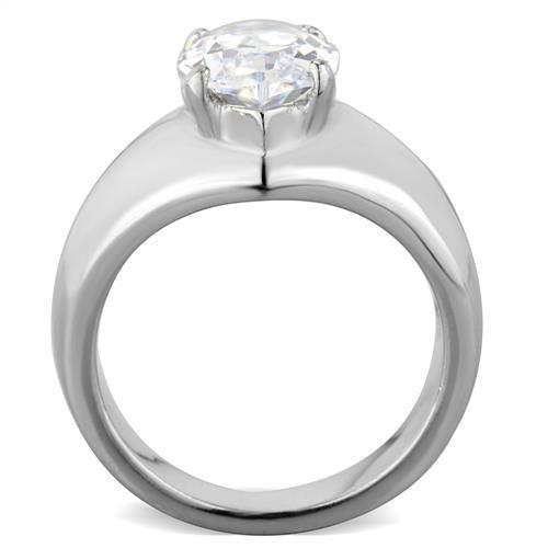 High polished (no plating) Stainless Steel Ring with AAA Grade CZ  in Clear