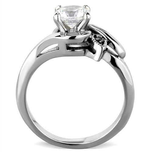 High polished (no plating) Stainless Steel Ring with AAA Grade CZ  in Clear