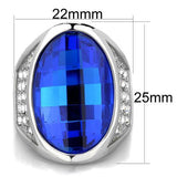 High polished (no plating) Stainless Steel Ring with Synthetic Synthetic Glass in Capri Blue