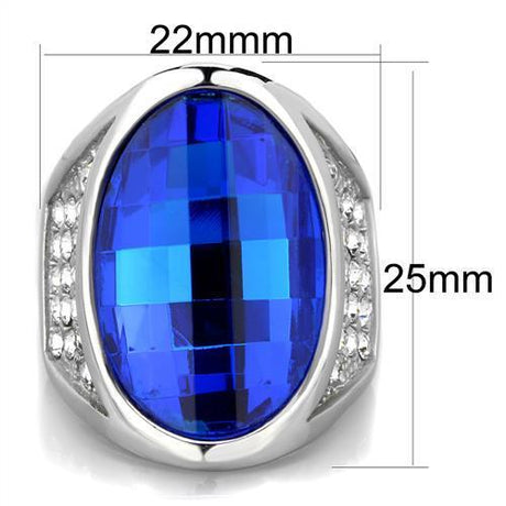 High polished (no plating) Stainless Steel Ring with Synthetic Synthetic Glass in Capri Blue