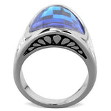 High polished (no plating) Stainless Steel Ring with Synthetic Synthetic Glass in Capri Blue