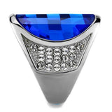 High polished (no plating) Stainless Steel Ring with Synthetic Synthetic Glass in Capri Blue