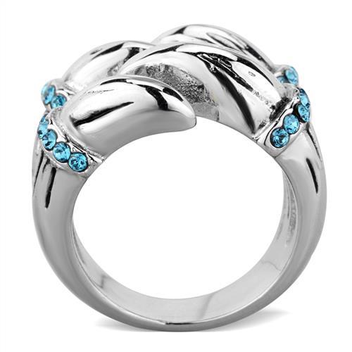 High polished (no plating) Stainless Steel Ring with Top Grade Crystal  in Sapphire
