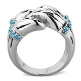 High polished (no plating) Stainless Steel Ring with Top Grade Crystal  in Sapphire