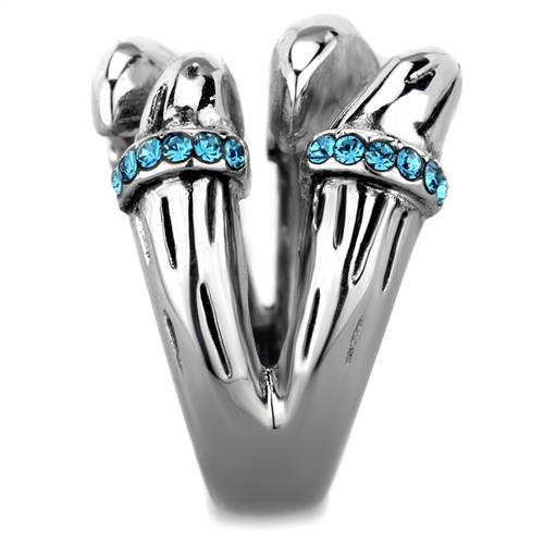 High polished (no plating) Stainless Steel Ring with Top Grade Crystal  in Sapphire