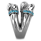 High polished (no plating) Stainless Steel Ring with Top Grade Crystal  in Sapphire