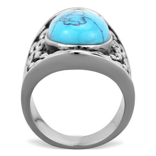 High polished (no plating) Stainless Steel Ring with Synthetic Turquoise in Sea Blue
