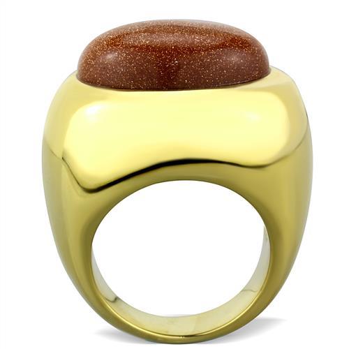 IP Gold(Ion Plating) Stainless Steel Ring with Synthetic Twinkling in Topaz
