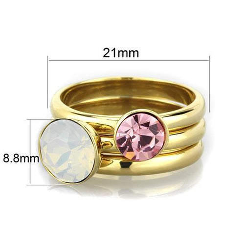 IP Gold(Ion Plating) Stainless Steel Ring with Top Grade Crystal  in White