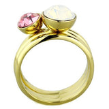IP Gold(Ion Plating) Stainless Steel Ring with Top Grade Crystal  in White