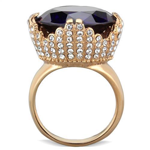 IP Rose Gold(Ion Plating) Stainless Steel Ring with AAA Grade CZ  in Amethyst