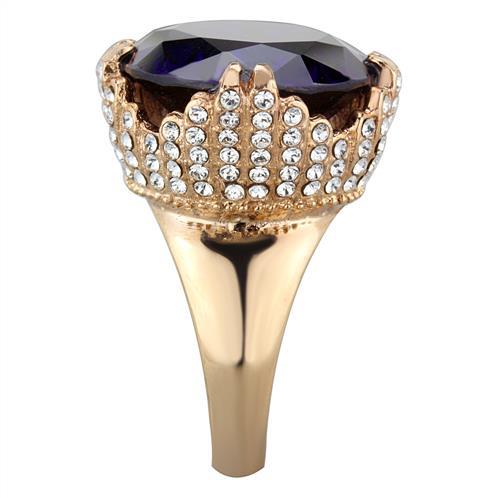 IP Rose Gold(Ion Plating) Stainless Steel Ring with AAA Grade CZ  in Amethyst