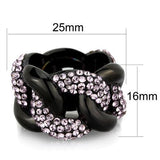 IP Black(Ion Plating) Stainless Steel Ring with Top Grade Crystal  in Light Amethyst