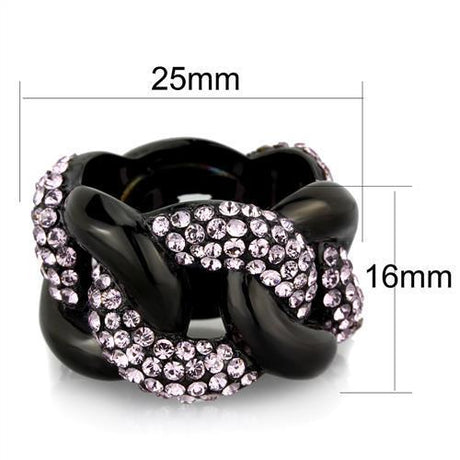 IP Black(Ion Plating) Stainless Steel Ring with Top Grade Crystal  in Light Amethyst