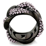 IP Black(Ion Plating) Stainless Steel Ring with Top Grade Crystal  in Light Amethyst