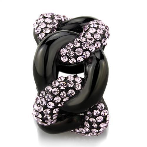IP Black(Ion Plating) Stainless Steel Ring with Top Grade Crystal  in Light Amethyst