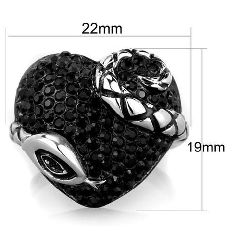 Two-Tone IP Black (Ion Plating) Stainless Steel Ring with Top Grade Crystal  in Jet