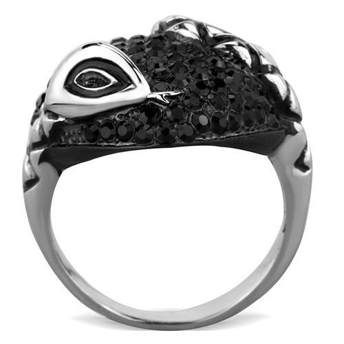 Two-Tone IP Black (Ion Plating) Stainless Steel Ring with Top Grade Crystal  in Jet