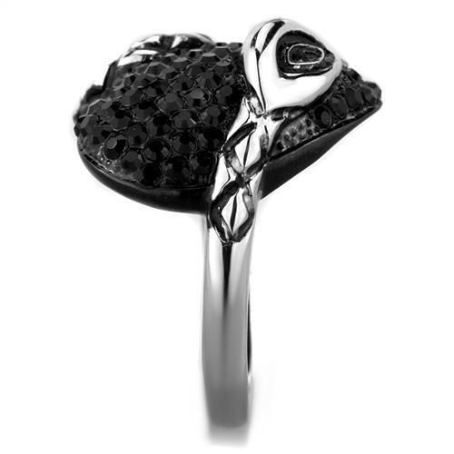 Two-Tone IP Black (Ion Plating) Stainless Steel Ring with Top Grade Crystal  in Jet