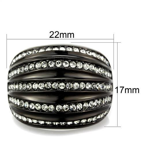 IP Black(Ion Plating) Stainless Steel Ring with Top Grade Crystal  in Black Diamond