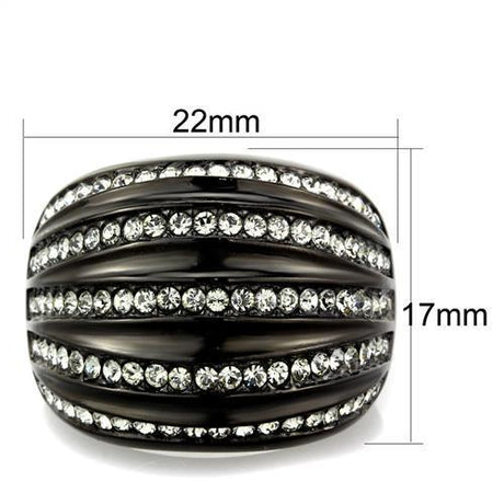 IP Black(Ion Plating) Stainless Steel Ring with Top Grade Crystal  in Black Diamond