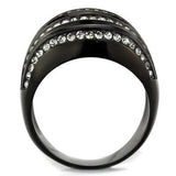 IP Black(Ion Plating) Stainless Steel Ring with Top Grade Crystal  in Black Diamond