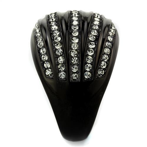 IP Black(Ion Plating) Stainless Steel Ring with Top Grade Crystal  in Black Diamond