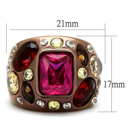 IP Coffee light Stainless Steel Ring with AAA Grade CZ  in Ruby