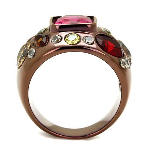 IP Coffee light Stainless Steel Ring with AAA Grade CZ  in Ruby