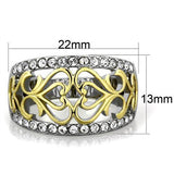 Two-Tone IP Gold (Ion Plating) Stainless Steel Ring with Top Grade Crystal  in Clear