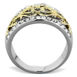 Two-Tone IP Gold (Ion Plating) Stainless Steel Ring with Top Grade Crystal  in Clear