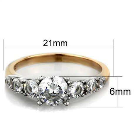 Two-Tone IP Rose Gold Stainless Steel Ring with AAA Grade CZ  in Clear
