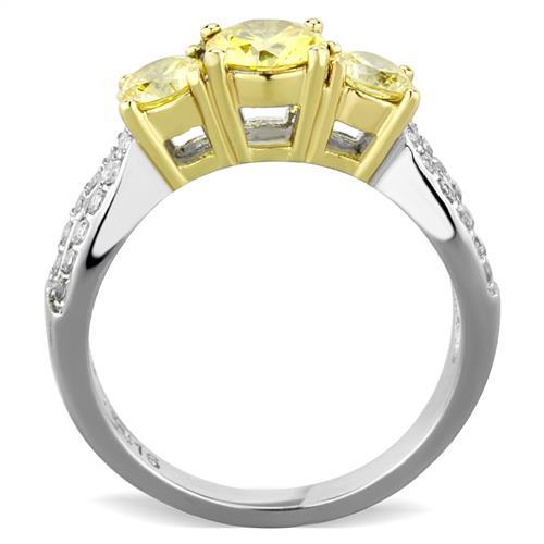 Two-Tone IP Gold (Ion Plating) Stainless Steel Ring with AAA Grade CZ  in Topaz