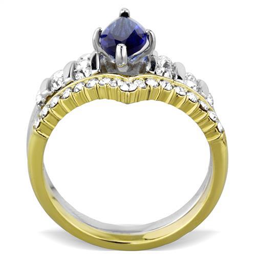 Two-Tone IP Gold (Ion Plating) Stainless Steel Ring with Synthetic Synthetic Glass in Montana