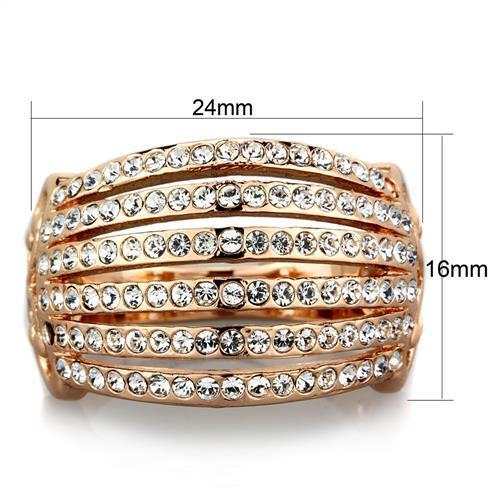 IP Rose Gold(Ion Plating) Stainless Steel Ring with Top Grade Crystal  in Clear